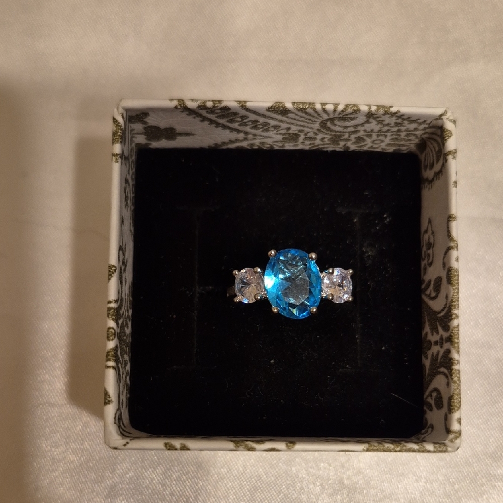 Silver Blue Topaz CZ Cocktail Ring